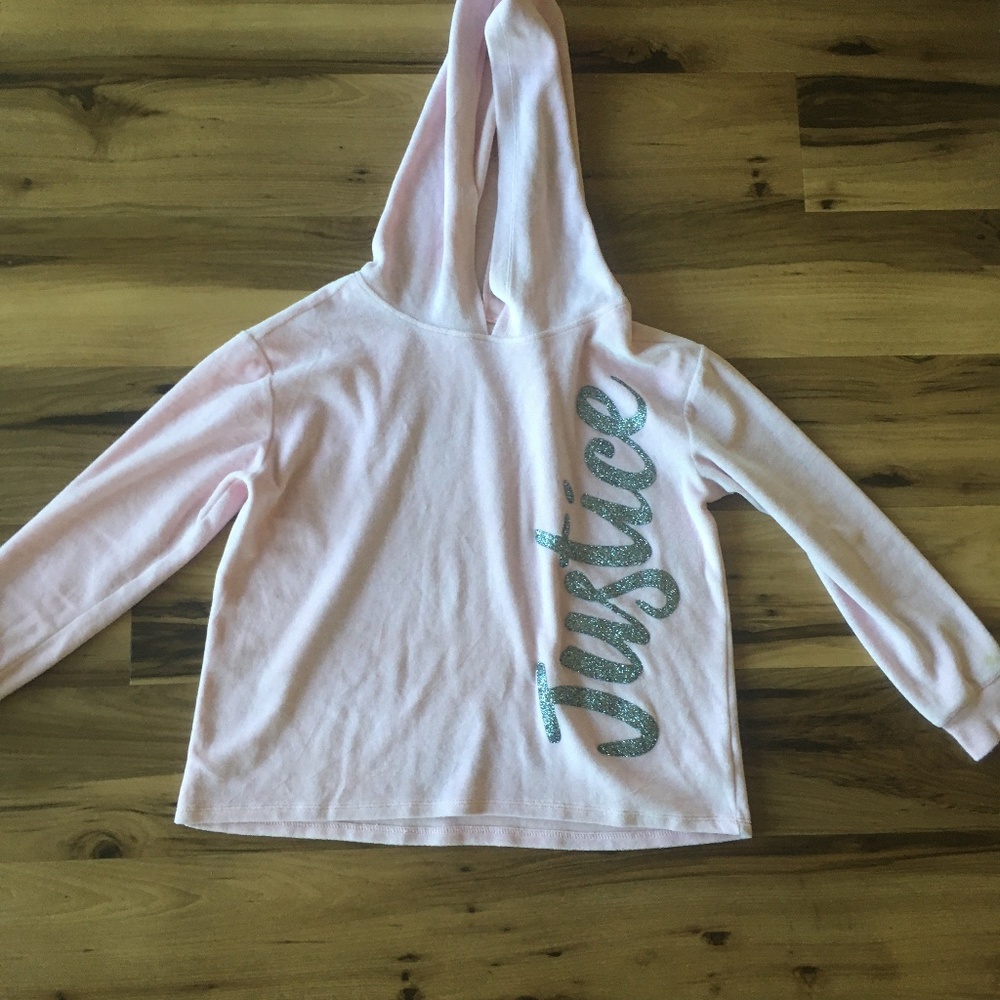 Justice Pink Pullover Velour Hoodie